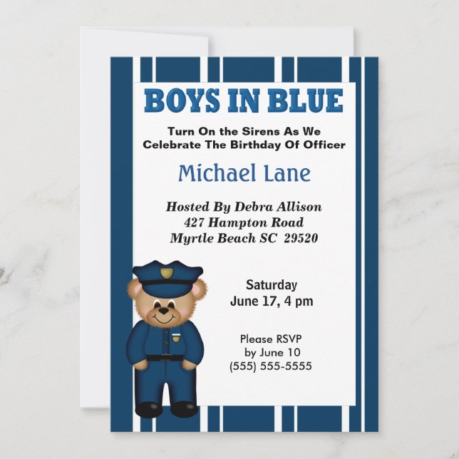 Kids Policeman Birthday Invitation (Front)
