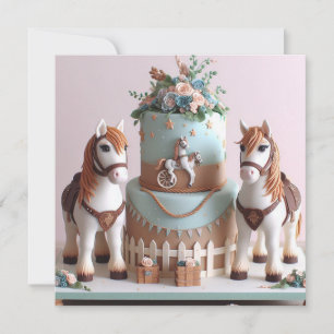 KIDS PONIES DECORATED BIRTHDAY CAKE INVITATION