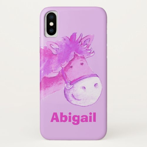 Kids pony purple girls name iphone case