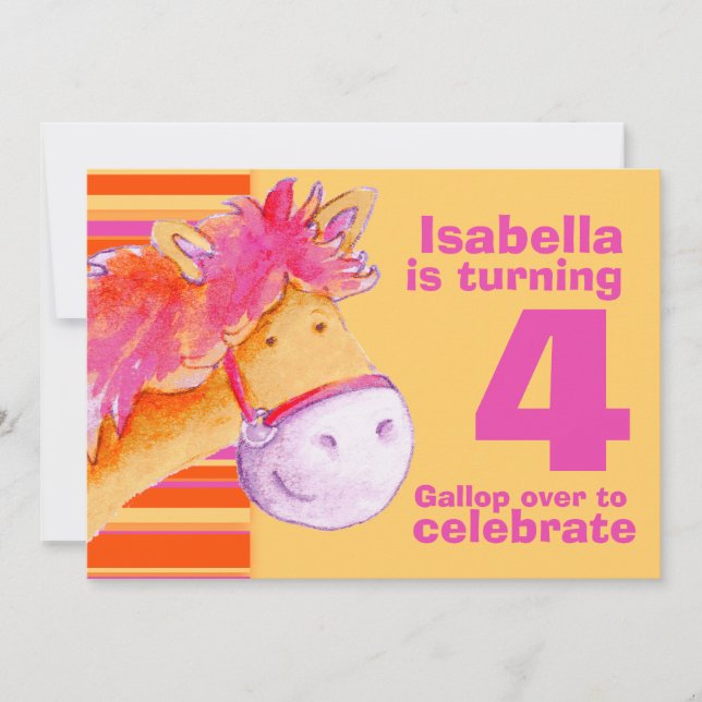 Kids pony treking 4th birthday birthday invite (Front)