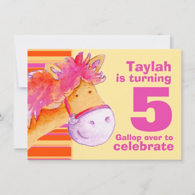 Kids pony trekking 5th birthday birthday invite (Front)