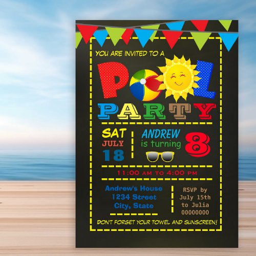 Kids Pool Birthday Party Invitation