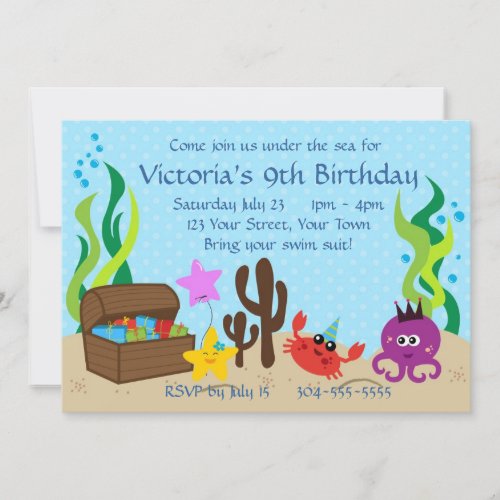 Kids Pool Birthday Party Custom Invitation