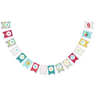 Kids Pool Party Birthday Colorful Summer Swim Bunting Flags
