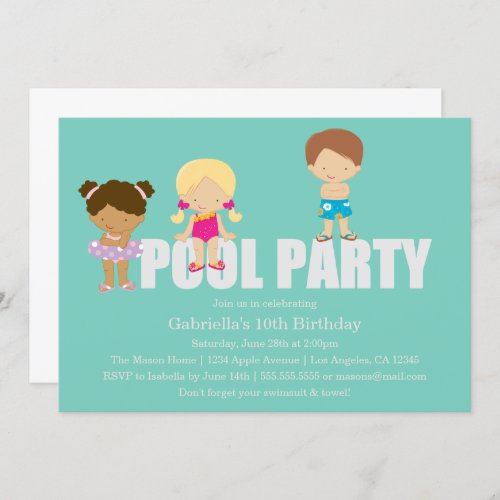 Kids Pool Party  Birthday Party Invitation