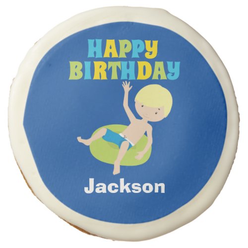 Kids Pool Party Blonde Boy Swimming Birthday Sugar Cookie