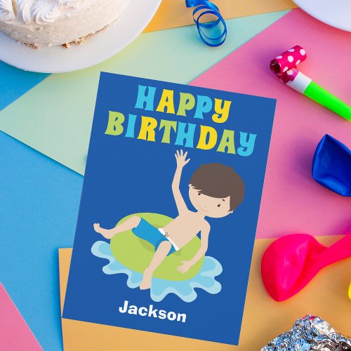 Kids Pool Party Custom Boys Happy Birthday Card