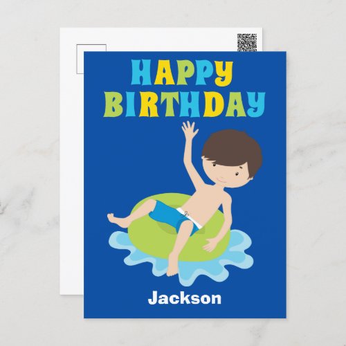 Kids Pool Party Custom Boys Happy Birthday Postcard