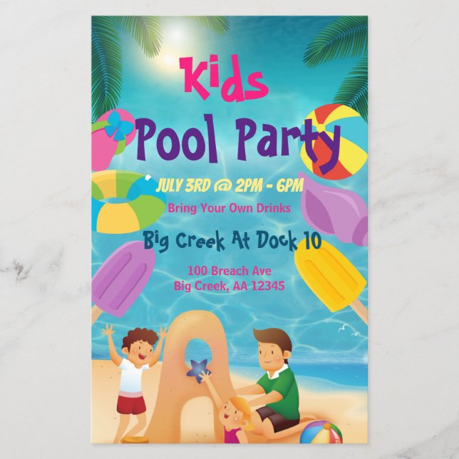 Kids Pool Party Flyer (Front)
