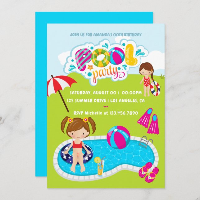 Kids Pool Party Invitation (Front/Back)