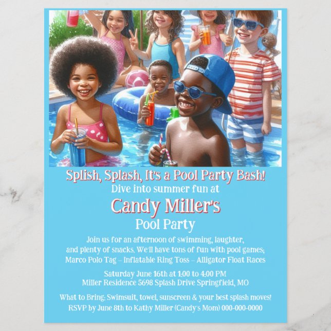 Kids Pool Party Invitation Flyer (Front)