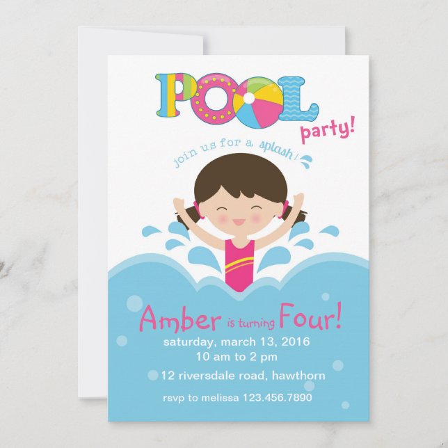 Kids Pool Party Invitation / Pool Invitation (Front)