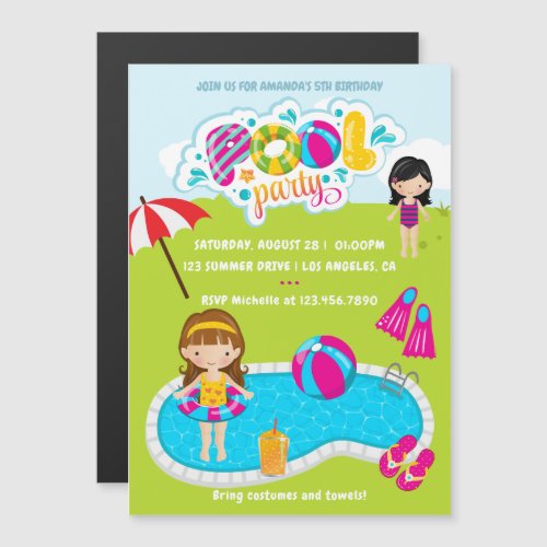 Kids Pool Party Magnetic Invitation