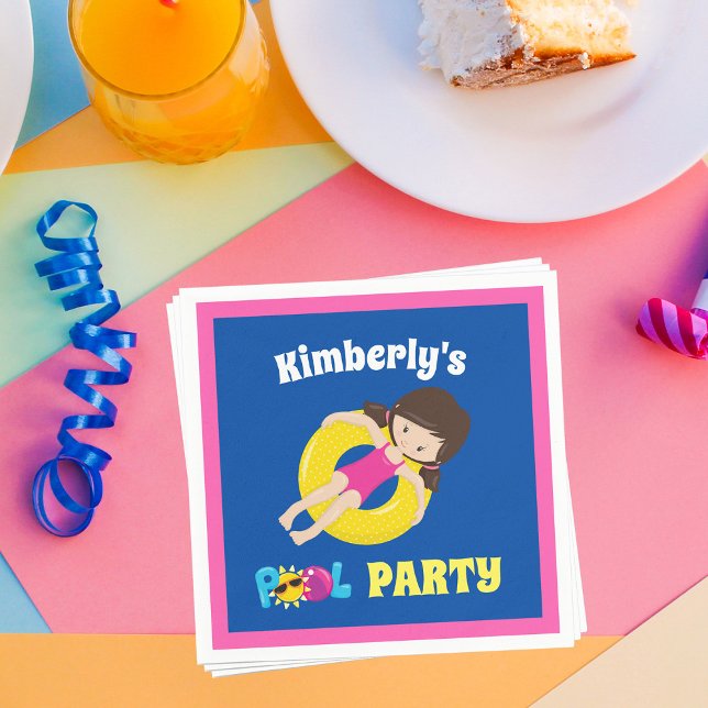 Kids Pool Party Personalized Birthday Girl Napkins (Creator Uploaded)