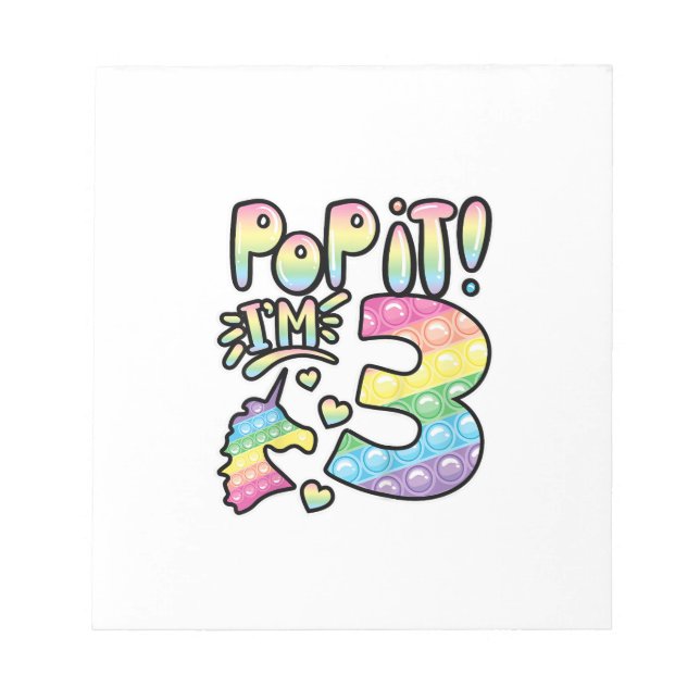 Kids Pop It 3rd Birthday Girls 3 Years Old Fidget  Notepad (Front)