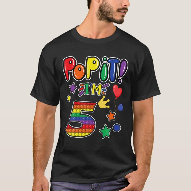 Kids Pop It 5Th Birthday Girls Boys 5 Years Old Fi T-Shirt (Front)