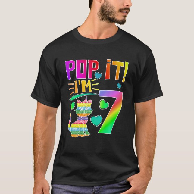 Kids Pop It 7Th Birthday Girls Boys Seven Years Ol T-Shirt (Front)