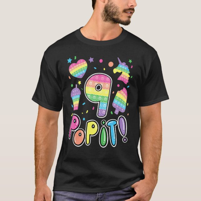 Kids Pop It 9th Birthday Girls Boys 9 Years Old Fi T-Shirt (Front)