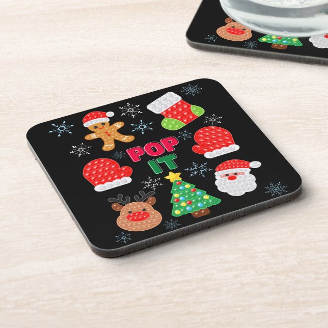 Kids Pop It Christmas Bubble Santa Reindeer    Beverage Coaster (Left Side)