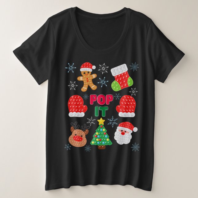 Kids Pop It Christmas Bubble Santa Reindeer  Plus Size T-Shirt (Design Front)