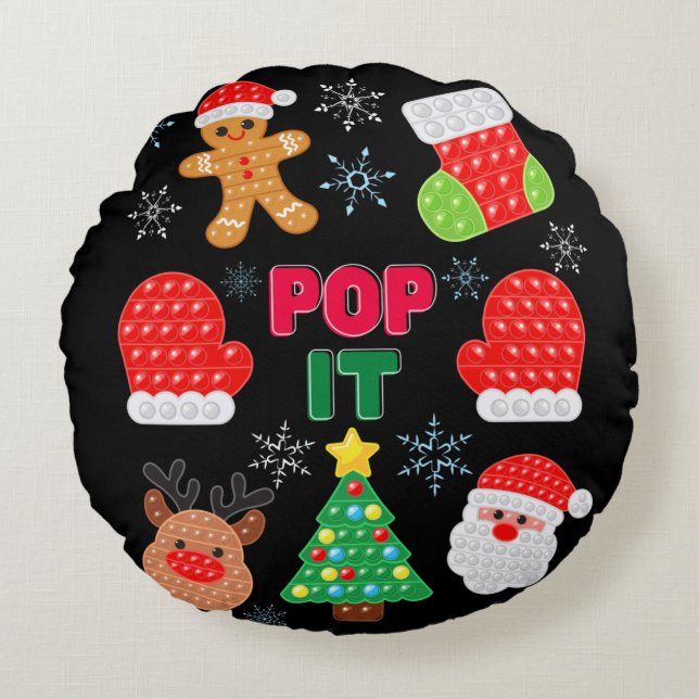 Kids Pop It Christmas Bubble Santa Reindeer   Round Pillow (Front)