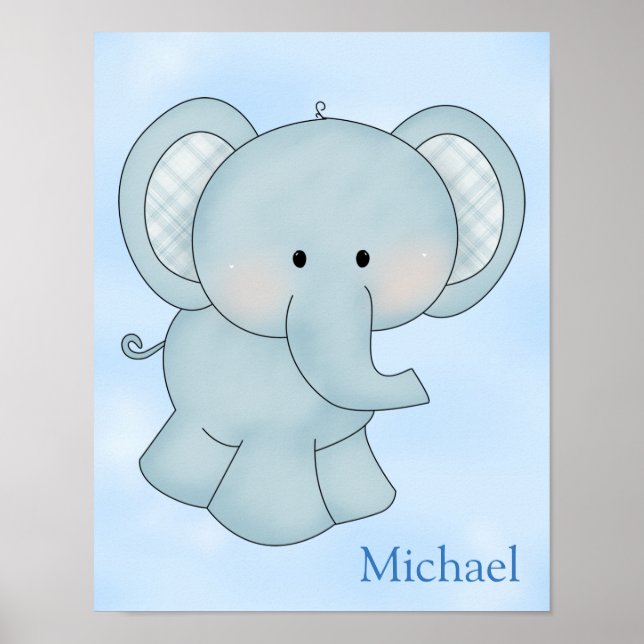 Kid's Poster Cute Blue Elephant (Front)