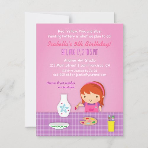 Kids Pottery Painting Arts Birthday Party Invitation