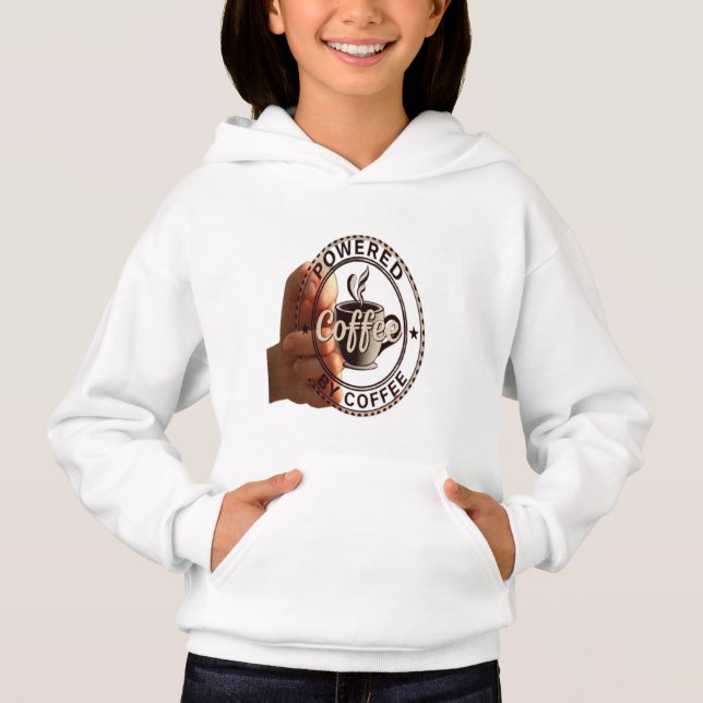 Kids "Powered By Coffee" Premium Pullover Hoodie (Front)