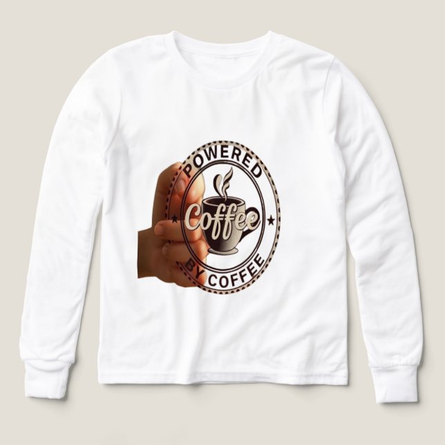 Kids "Powered By Coffee" Tri-blend Long Sleeve Shirts (Design Front)