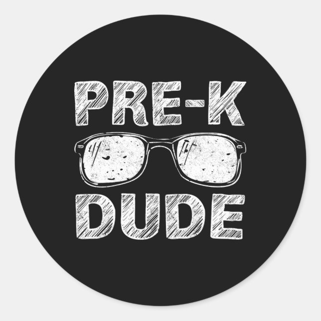 Kids Pre-K Dude First Day of Preschool Gift Back t Classic Round Sticker (Front)