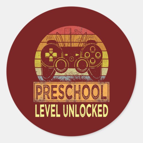 Kids Preschool Level Unlocked Video Game Back To Classic Round Sticker