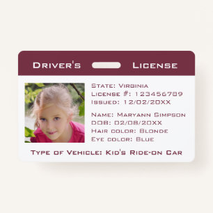 Kids Pretend Driver's License Bike Ride-On Cars Badge