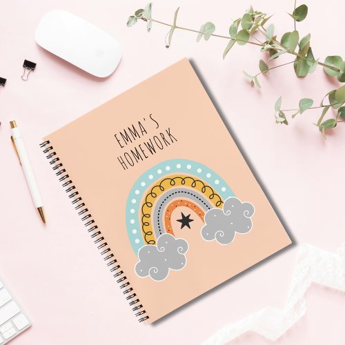 Kids Pretty Boho Rainbow School Homework  Notebook