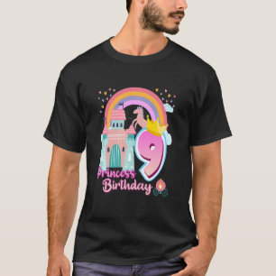 Kids Princess 9th Birthday Horse Rainbow Castle Bi T-Shirt