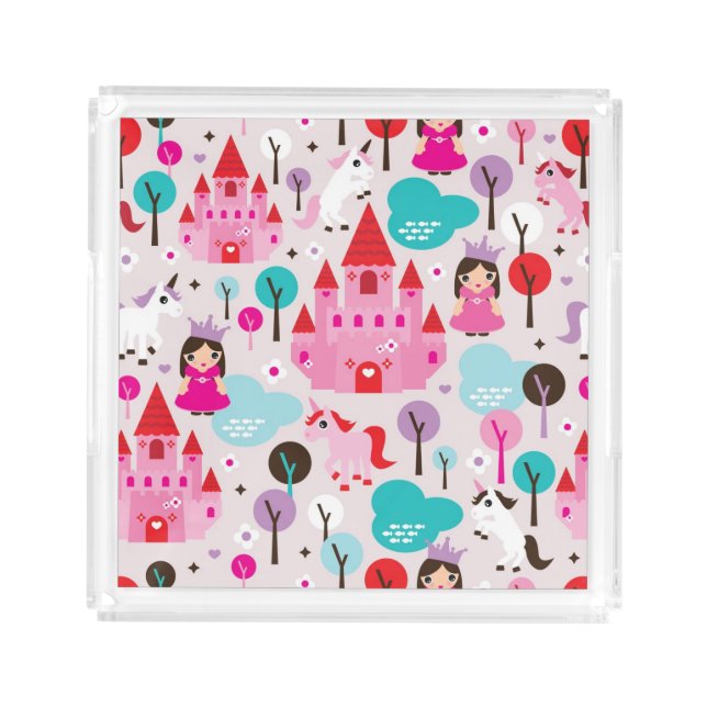 kids princess castle and unicorn acrylic tray (Front)