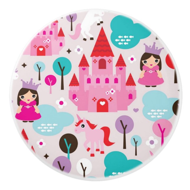 kids princess castle and unicorn ceramic knob (Front)