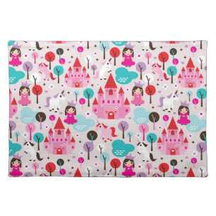 kids princess castle and unicorn cloth placemat