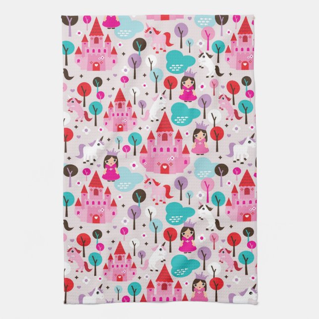 kids princess castle and unicorn kitchen towel (Vertical)