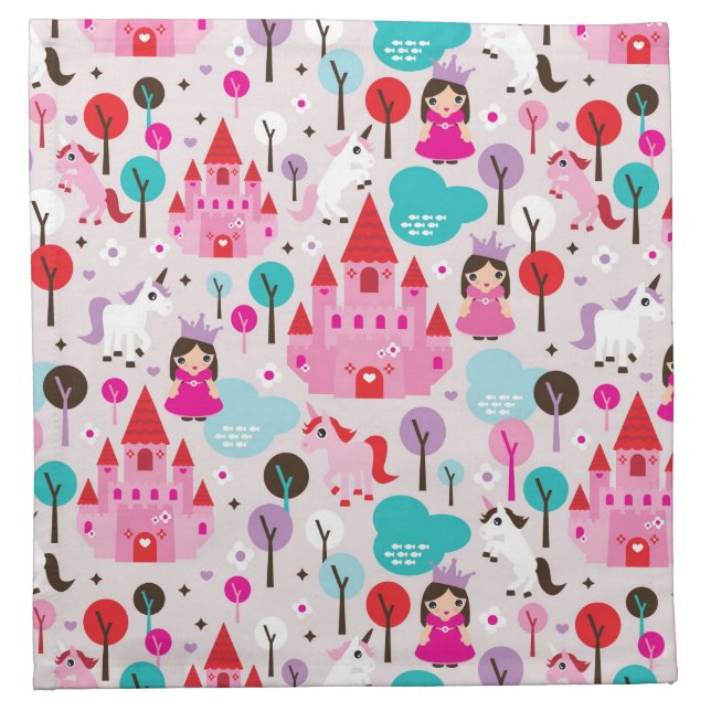 kids princess castle and unicorn napkin (Front)