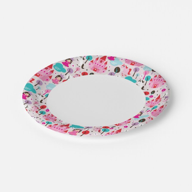 kids princess castle and unicorn paper plates (Angled)