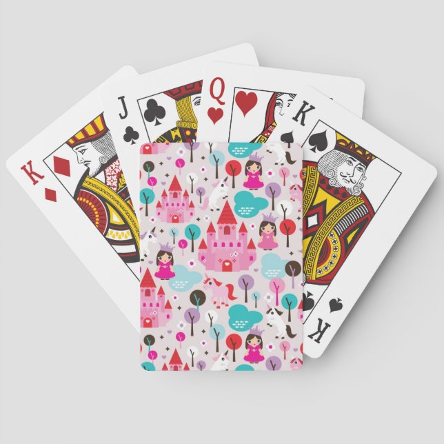 kids princess castle and unicorn poker cards (Back)