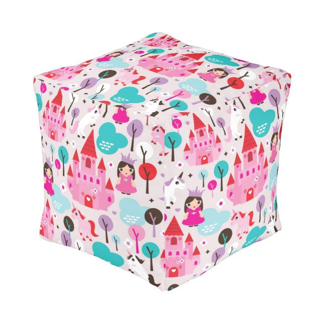 kids princess castle and unicorn pouf (Angled Front)