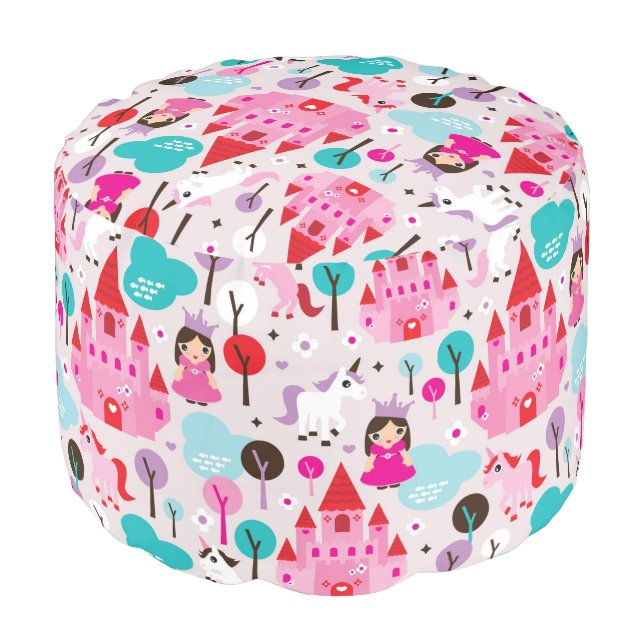 kids princess castle and unicorn pouf (Angled Front)