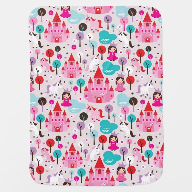 kids princess castle and unicorn swaddle blanket (Front)