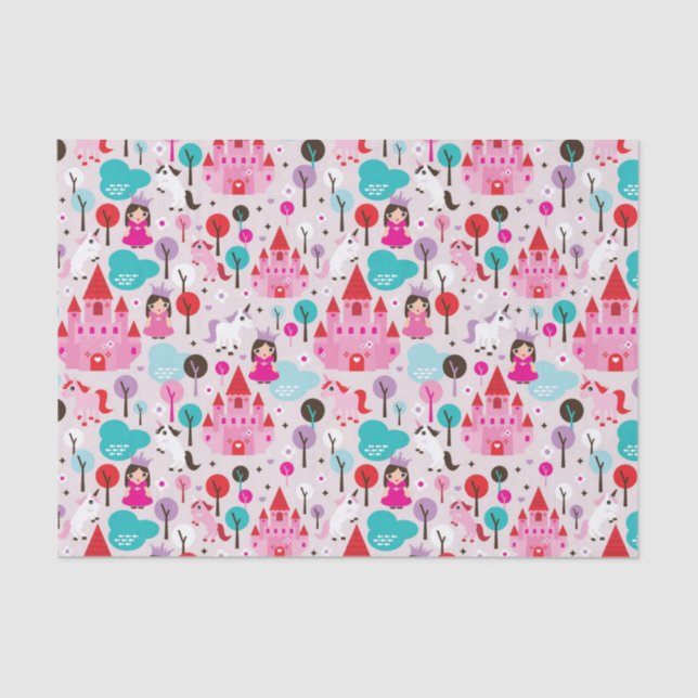 kids princess castle and unicorn tissue paper (Front)