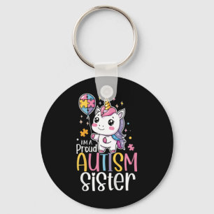 Kids Proud Autism Sister Awareness Cute Unicorn Pu Keychain