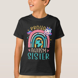 Kids Proud Autism Sister Awareness Cute Unicorn Ra T-Shirt
