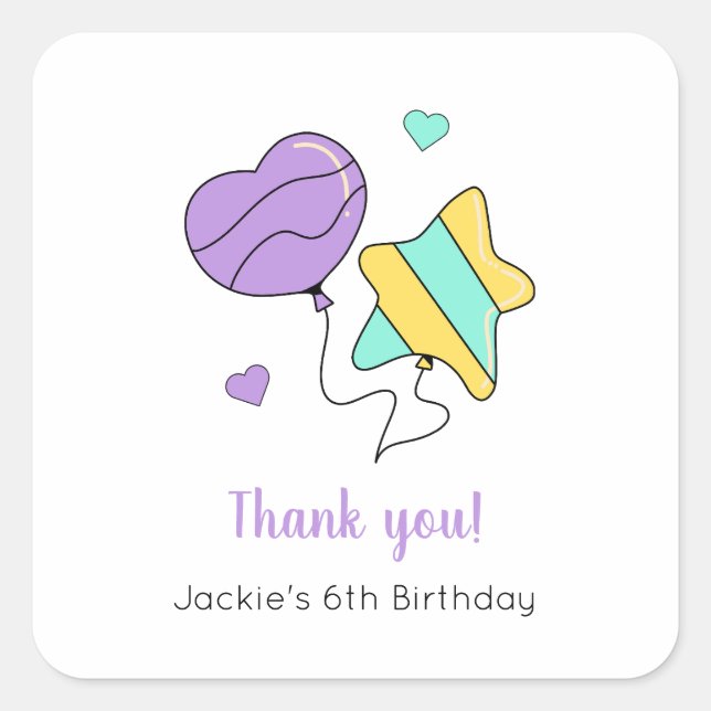 Kids Purple Balloons Birthday Party Favor Sticker (Front)