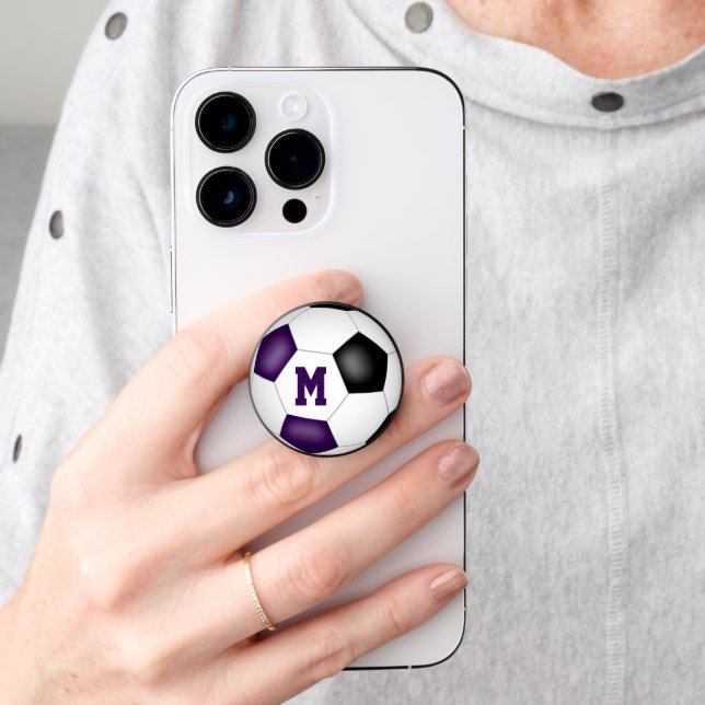 kids purple black soccer team colors  PopSocket (Hand)