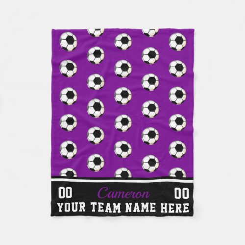 Kids Purple  BW Soccer Name  Number  Team Fleece Blanket